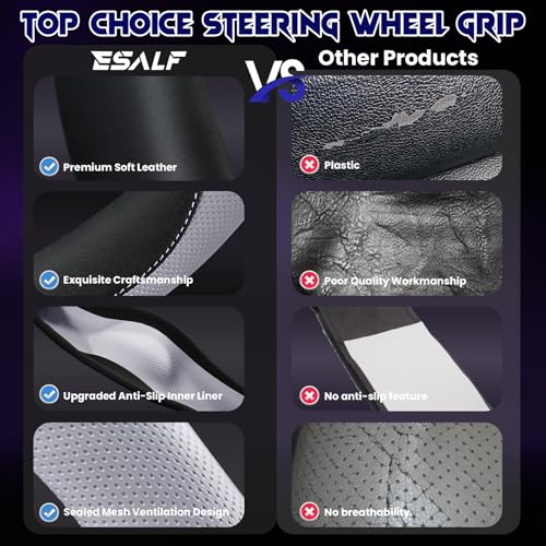Soft Leather Steering Wheel Cover with Breathable Design and Anti-Slip Grip, Fully Compatible with Tesla, Toyota, Honda, Nissan 14.5-15.2 inch Round Steering Wheel（Sedans and SUVs） - color: DOUBLE-WHITE