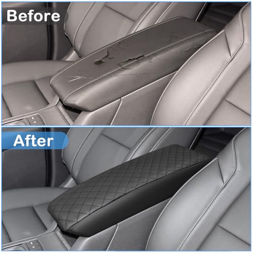 QianBao Compatible with Cadillac XT4 2019 2020 2021 2022 2023 2024 2025 Leather Armrest Box Center Console Cover Middle Console Cover Protector Black Stitches