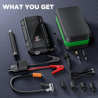 Jump Starter with Air Compressor: 4000A 150PSI Car Battery Charger - 65W Tire Inflator Portable Car Battery Jumper Starter Power Pack - Jump Box Cables (All Gas/10L Diesel) - for Automotive RV Tools