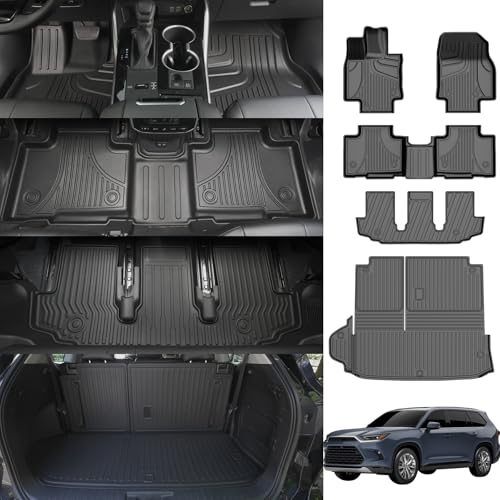 AOMSAZTO Floor Mats and Cargo Mat Compatible with 2020-2026 Toyota Highlander (7 Seats Only): Heavy Duty TPE All Weather Protection Car Floor Mats - 3 Rows Full Set Rubber Highlander Cargo Liner - style: 2020-2025 | For Toyota Highlander | Full Set