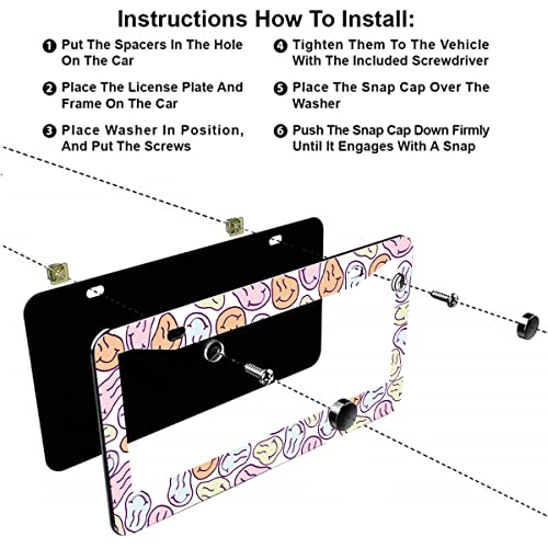 2Pcs Funny Smile License Plate Frames Cover Holders Stainless Steel Funny Smiley License Plate Cover with Screw Caps Cover and Screwdriver Set - 2-Hole for Girl Women (Boho Pattern) - color: Funny Smiley