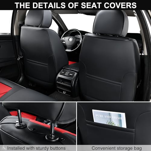 TIEHESYT Car Seat Covers Full Set, Breathable Leather Automotive Front and Rear Seat Covers, Car Seat Protectors Full Set, Compatible with Most Vehicles, SUV (Black&Red, Front Pair and Rear) - color: Black&Red, size: Front Pair and Rear Headrestless