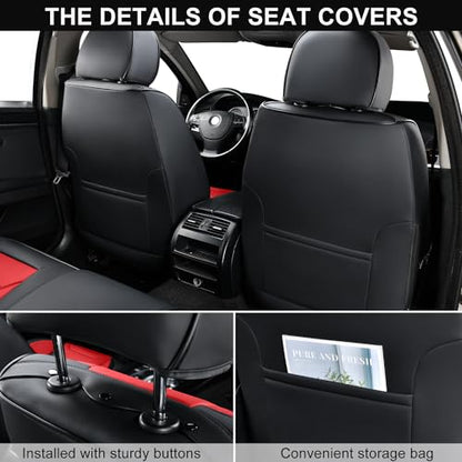 TIEHESYT Car Seat Covers Full Set, Breathable Leather Automotive Front and Rear Seat Covers, Car Seat Protectors Full Set, Compatible with Most Vehicles, SUV (Black&Red, Front Pair and Rear) - color: Black&Red, size: Front Pair and Rear Headrestless