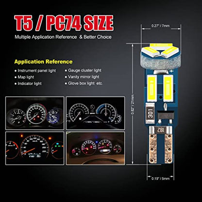 High Bright White T5 37 74 PC74 PC37 LED Bulb with Twist Lock Socket for Dashboard Instrument Panel Gauge Cluster Light and Map Vanity Mirror Glove Box Indicator Light - color: White