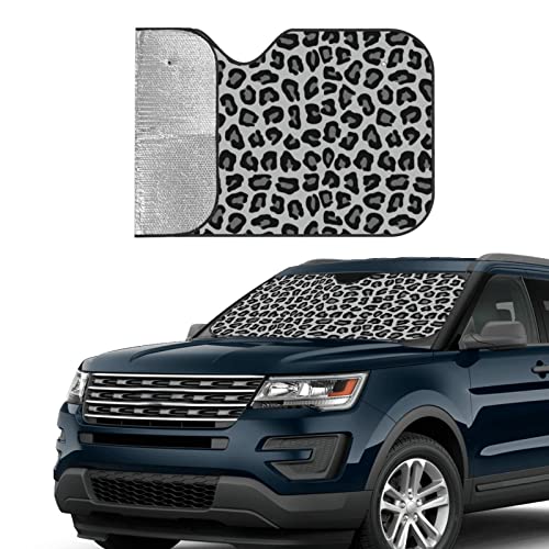 Black Leopard Print Car Windshield Sunshade Foldable Sun Visor Front Window Sun Shade Cover for Car Truck SUV 55x29.9 Inches - color: Black Leopard Print