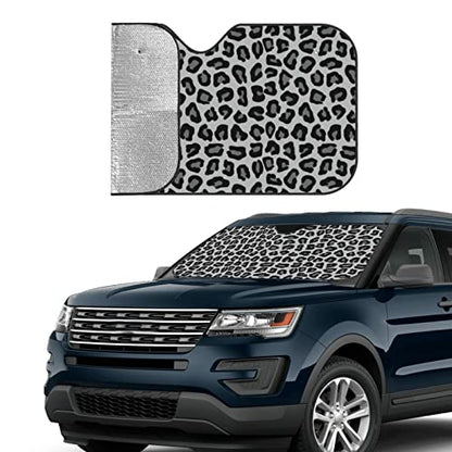 Black Leopard Print Car Windshield Sunshade Foldable Sun Visor Front Window Sun Shade Cover for Car Truck SUV 55x29.9 Inches - color: Black Leopard Print
