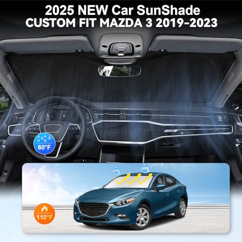 Custom Fit Mazda 3 Windshield Sunshade for Mazda 3 Accessories 2019-2024 2025 2026 Hatchback/Sedan Accessories Front Window Shades Cover for Windshield Sun Visor Protector Keep Car Cooler - size: Fit Mazda 3 19-26