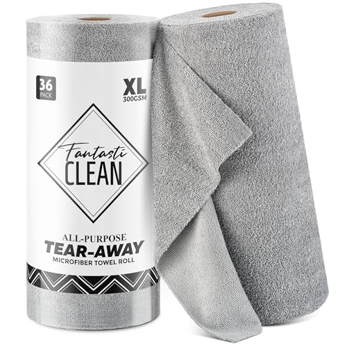 Fantasticlean Tear-Away Microfiber Cleaning Cloth Roll, 12'' by 12''- 36 Sheets, Thick & Large Detailing Towels, Ultra Absorbent, Lint-Free Reusable Wipes for Home, Car or Outdoor (Glossy Grey) - color: Grey, size: 12'' X 12''