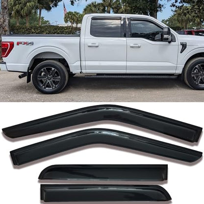 Window Visors Rain Guards Side Wind Deflectors for 2015-2025 F-150 Crew Cab, 2017-2025 F-250 F-350 F-450 Super Duty (SuperCrew/Crew) Cab, Vent Guard Shade Sun 94975 4-Pieces Set - size: 2015-2024 F150 Crew cab