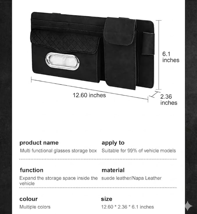 Multifunctional Car Visor Organizer (Suede leather - Black) - color: Suede leather - Black