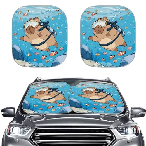 Car Sun Shade Windshield Cute Capybara Diving Automotive Interior Decor Accessories for Sun Protection, 28.5" x 25.5" - color: Capybara Diving