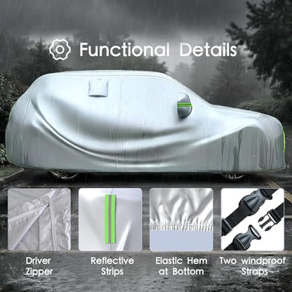 Car Cover Waterproof All Weather 10 Layers SUV Car Cover Universal Heavy Duty Fit for Toyota RAV4,Honda CRV,Tesla Model Y,Chevrolet Equinox,Nissan Rogue etc. (Silver, Fits SUVs up to 190") - color: Silver, size: Fits SUVs up to 190"