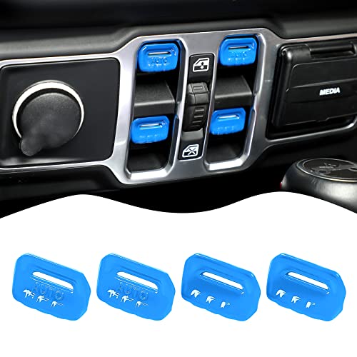 4PCS Window Switch Button Cover Trim Interior Accessories for Jeep Wrangler JL JLU Gladiator JT 2018-2024 (Light Blue) - color: Light Blue