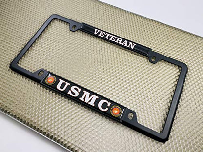 [Officially Licensed US Marine Corps Product] - USMC Veteran - Domed Custom-Made Personalized Narrow (Thin) Top 4 Hole Metal Car License Plate Frame with Free caps - Black Frame (Qty: 1) - color: Black - Style 1