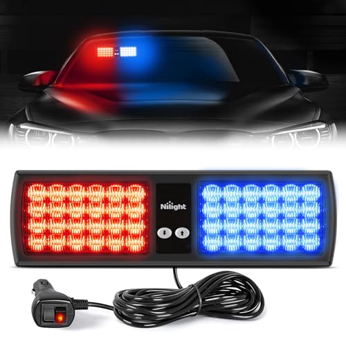 Nilight Red Blue 48LED Visor Strobe Lights Interior Windshield Emergency Warning Light Super Bright LED for Police Enforcement Firefighters Vehicle Trucks - color: Red and Blue