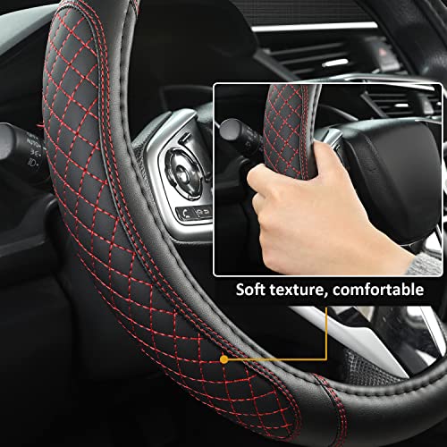 West Llama Customized Auto Car Steering Wheel Cover for Dodge RAM 1500 2500 3500, 15.5-16 inch (Diamond Quilted-Black+Red-Large Size) - color: B-Black+Red, size: Large Size (15 ½''-16'')