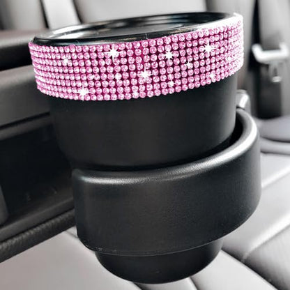 INSTOME Bling Car Trash Can with Lid，Bling Car Change Holder with Lid,Mini Trash Can Cup Holder in Console Pocket Dustbin Cans Portable for Car, Home, Office (Pink) - color: pink