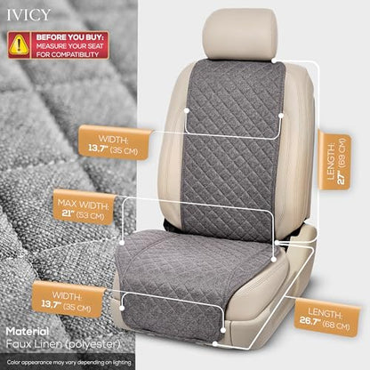 IVICY Faux Linen Front Car Seat Cover – Durable, Non-Slip Seat Protector for Cars – 1 Unit, Cool Gray - color: GRAY WS LN