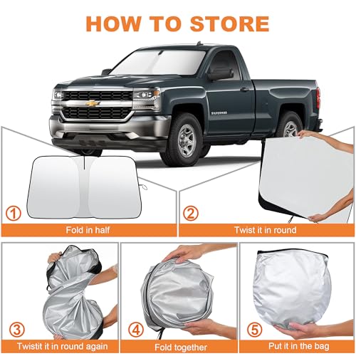 2026 Upgrade Front Windshield Sunshade fit for Chevrolet Silverado 2014-2019 Reflector Foldable Car Shade Automotive Windshield Sunshades for Chevrolet Silverado Windshield Sun Shade - size: Fit for Chevrolet Silverado 2014-2019