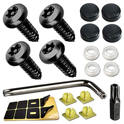 AOOTF Black Anti Theft License Plate Screws - Stainless Steel Mounting Hardware Kit for Front/Rear, M6 Security Screws, Caps, Plug-in Fasteners, Rattle Proof Pads - color: Self Tapping Screws-Black