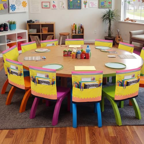 12 Pack Pencil Chair Pockets for Classroom 18.5'' x 19'' Preschool Seat Pockets Kindergarten Pencil Classroom Decor Elementary Back to School Teacher Chair Storage Organizer with Name Slot - style: Pencil