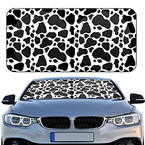 Windshield Sun Shade Foldable Car Front Window Covers for Car Accessories Sun Heat UV Rays Visor Protector Protection for Universal Cars SUV Truck(Cow Print) - style: Cow Print