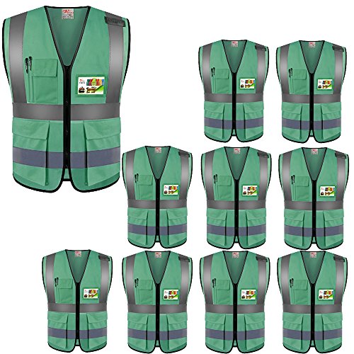 zojo High Visibility Safety Vests With Pockets, for Outdoor Works, Cycling, Jogging, Walking,Sports - for Men and Women Pack of 10 (XL-Green) - color: Green, size: Large-X-Large