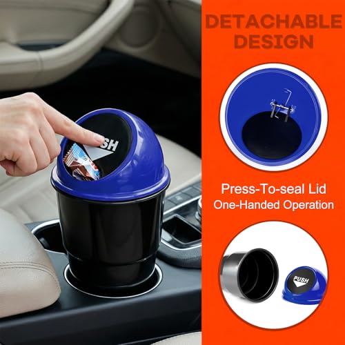 Cup Holder Trash Can for Car, Leakproof Vehicle Back Seat Garbage Can Mini Portable Trash Bin with Lid, Universal Smellproof Cup Holder Garbage Bin for Cars Trucks SUVs (Blue) - color: Blue