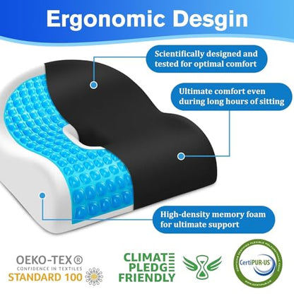 TranquilRelax Seat Cushion Office Chair Cushion for Back & Tailbone & Sciatica Pain Relief, Black Memory Foam Desk Chair Cushion Pressure Relief Seat for Long Sitting Car Drivers, Office Worker