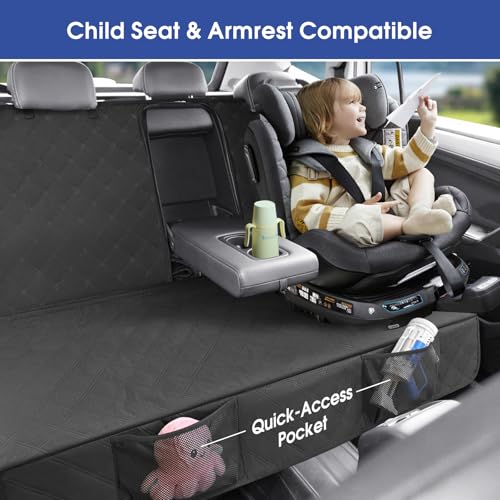ALLANSING Upgraded 900D Heavy Duty Dog Back Bench Seat Cover, Car Seat Protector, 3 Seatbelts & Armrest Compatible, Waterproof Nonslip Pet Backseat Cover for Dogs & Kids, Fits Large SUVs & Trucks - size: Large-56"W