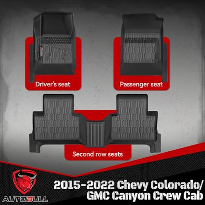 Floor Mats Compatible with 2015-2022 Chevy Colorado/GMC Canyon Crew Cab, All Weather TPE Floor Liners, Custom Fit Car mats, 1st & 2nd Row, Black - style: Chevy Colorado 2015-2022