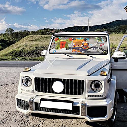 Frog Windshield Sun Shade Umbrella - Foldable UV Block Heat Sunshade for Most Vehicle Car Windshields - color: Frog