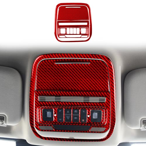 Real Red Carbon Fiber Car Front Row Roof Reading Light Control Panel Sticker Set Auto Interior Trim Compatible with Ford Explorer(U625)XLT/Limited/ST/Platinum/Platinum Hybrid 2020 2021 2022 2023 - color: Front Reading Light Panel Set