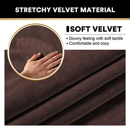 PrinceDeco 4 Pack Thick Velvet Stretch Armrest Covers for Chairs and Sofas - Non Slip, Brown - color: Brown