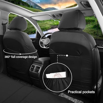 GIANT PANDA Neoprene Full Set Car Seat Covers, Leak-Proof & Waterproof Front&Rear/Back Car Seat Protector Fit 95% Cars Sedans SUV（Black） - color: Black&Black, size: Full Set