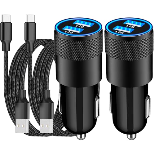 [Apple MFi Certified] iPhone 17 Car Charger Fast Charging, Braveridge 2Pack 4.8A USB Power Cigarette Lighter USB-C Car Charger + Type-C Braided Cord for iPhone 17/17 Pro Max/16/15/Galaxy/S26/S25/Pixel - color: Matte Black