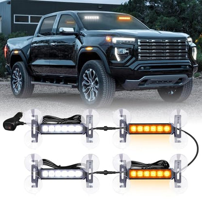 4X 6.1 inch Emergency Strobe Traffic Advisor Light Bar,24 LED Waterproof Flashing Safety Dash Front/Rear/Side Windshield/Grille Lights for Construction Vehicles Tow/Plow Trucks(Amber/White) - color: Amber/White