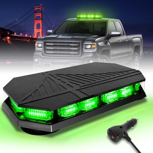 HLauto 406D Rooftop Emergency Strobe Lights Bar, 102 LED Green Mini Beacon Safety Flashing Warning Traffic Lights Bar w/Magnetic Base for 12-24V Trucks, Construction Vehicles, Snowplow, Cars - color: Green