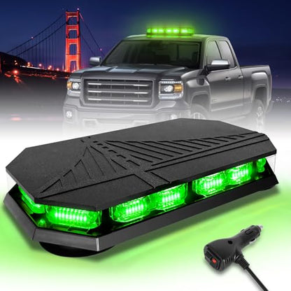 HLauto 406D Rooftop Emergency Strobe Lights Bar, 102 LED Green Mini Beacon Safety Flashing Warning Traffic Lights Bar w/Magnetic Base for 12-24V Trucks, Construction Vehicles, Snowplow, Cars - color: Green