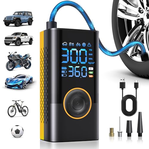 Tire Inflator Portable Air Compressor Portable Cordless Mini Air Pump with Digital Pressure Gauge Inflater 150PSI Fast Inflation and Auto Shutoff Function Tires Pump for Cars Motorcycles Bikes(Yellow) - color: Yellow