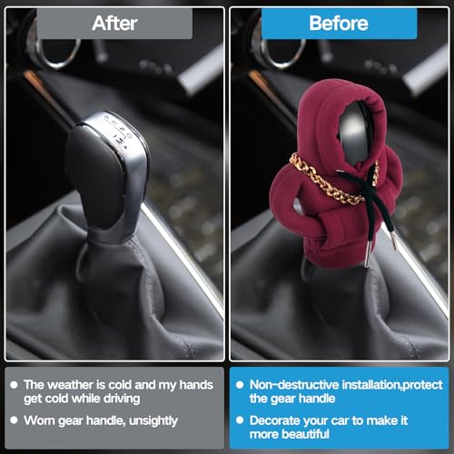 Funny Gear Shift Hoodie Cover, Car Shifter Knob Sweatshirt, Universal Stick Shift Cover for Car Gear Handle - color: Red