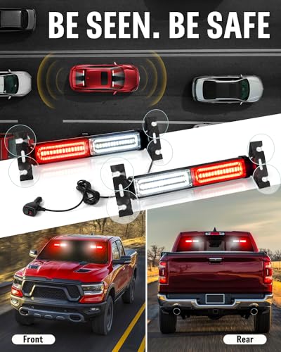 HLauto 1002L Emergency Strobe Traffic Advisor Light Bar: 40LED Dash Safety Warning Flashing Front/Rear Windshield Visor Light for Construction Vehicle, Trucks (2x10.7inch, Red White) - color: #06 Red/White