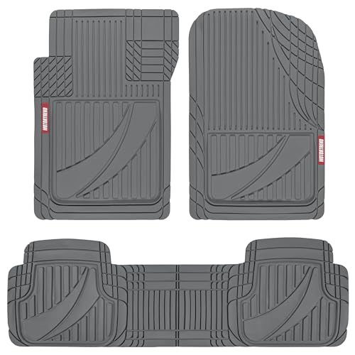 Motor Trend FlexTough™ Advanced Gray Rubber Car Floor Mats – Heavy Duty Trim to Fit All Weather Floor Mats for Cars Truck SUV - Automotive Car Interior Floor Liner Protection - Universal Fit - color: Gray