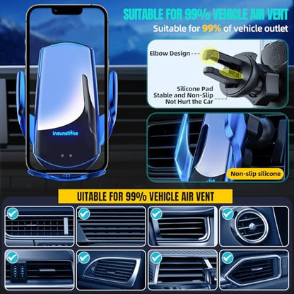 Wireless Car Charger, MAX 15W Fast Charging Auto Clamping, Sensing Phone Holder Mount, fit for iPhone 16 15 14 13 12 Pro Max Xs X, Samsung Galaxy S24 Ultra S23 S22 S21 S20 Note 20 (3-Blue) - color: 3-Blue