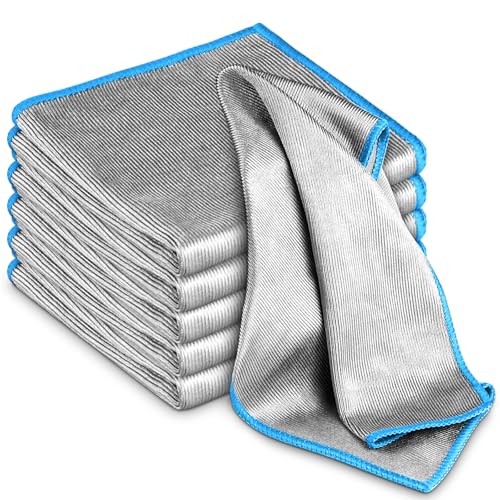 Airlab Glass Polishing Cloth Streak Free Miracle Microfiber Cleaning Cloth Lint Free Cleaning Rags for Glasses Kitchen Dish Mirrors Easy Clean, Pack of 6, 12" x 12", Sliver-Blue - color: Sliver-blue, Pack of 6