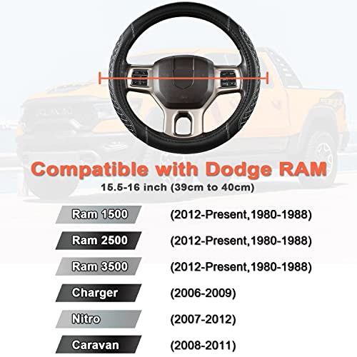 West Llama Customized Auto Car Steering Wheel Cover for Dodge RAM 1500 2500 3500, 15.5-16 inch (Diamond Quilted-Black+Gray-Large Size) - color: B-Black+Gray, size: Large Size (15 ½''-16'')