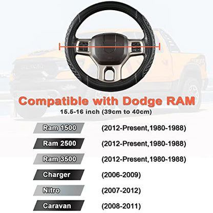 West Llama Customized Auto Car Steering Wheel Cover for Dodge RAM 1500 2500 3500, 15.5-16 inch (Diamond Quilted-Black+Gray-Large Size) - color: B-Black+Gray, size: Large Size (15 ½''-16'')