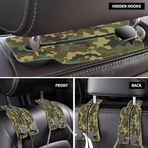 Camouflage Car Headrest Purse Hanger Camo Hunting Forest 1 Pack Bag Purse Holder for Car Premium Leather Double Metal Hook for Handbags, Grocery Bags and Phones - color: Camouflage