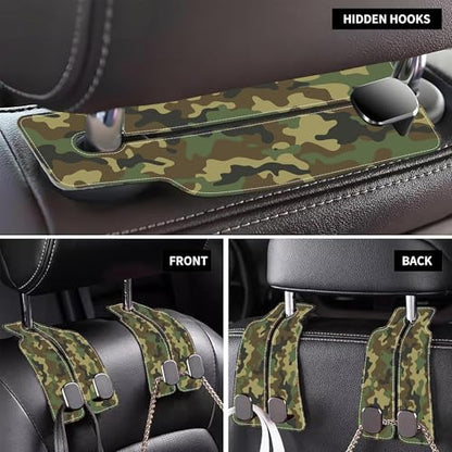 Camouflage Car Headrest Purse Hanger Camo Hunting Forest 1 Pack Bag Purse Holder for Car Premium Leather Double Metal Hook for Handbags, Grocery Bags and Phones - color: Camouflage