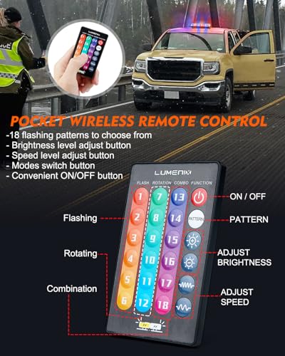LUMENIX LED Roof Top Strobe Beacon Light Bar Rooftop Security Warning Emergency Flashing Cop Police Lights for First Responder POV Vehicles Trucks Cars - Red Blue - color: Red and Blue